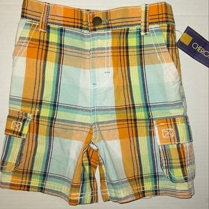 ☆NWT☆Adorable Preppy Little Boys CHEROKEE Brand Orange Plaid Cargo Shorts~18mo